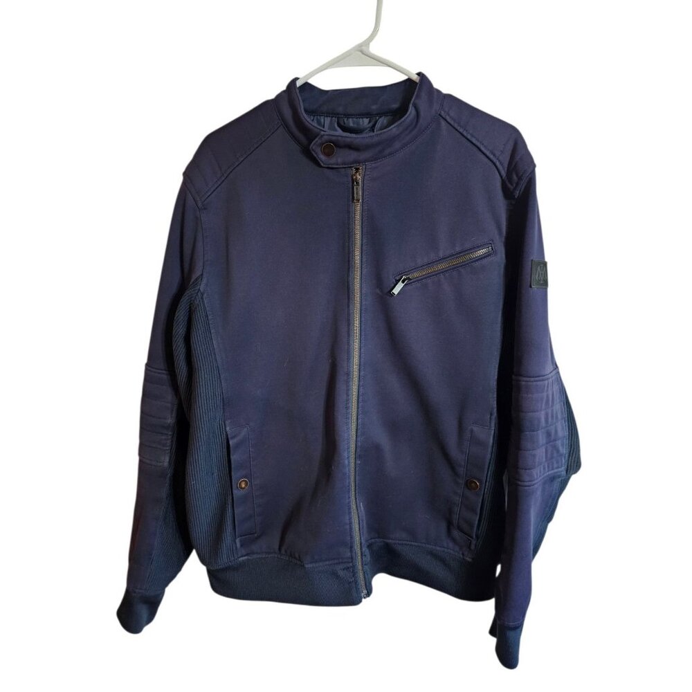 Mavi Mens XL Moto Jacket Navy Zip Minimalist Modern Streetwear Layering Y2K - Picture 2 of 8